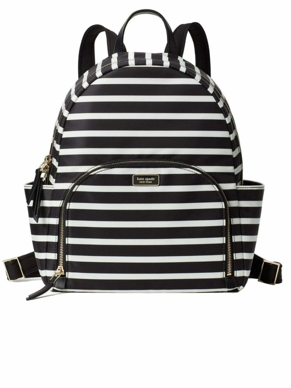 kate spade Black and White Striped Backpack with Gold Accents